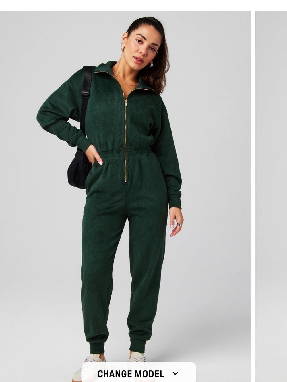 Fabletics Forest Green Ribbed Zip-Front Jumpsuit